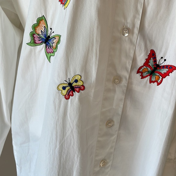 ESCADA by Margaretha Ley cotton white button up shirt embroidered butterflies M - Picture 6 of 16